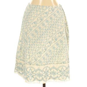J Jill Cream Blue Emboirder Cotton A-LineSkirt XS